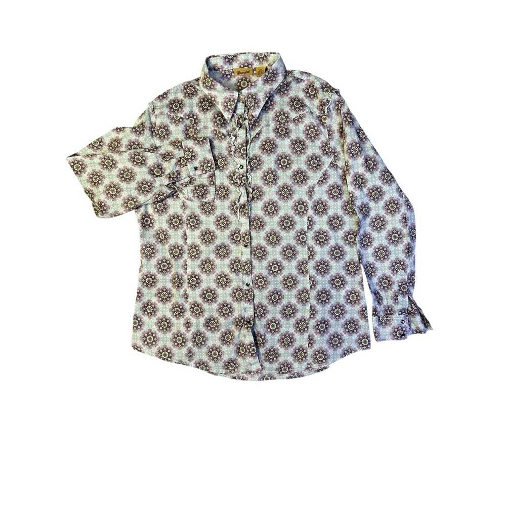 Wrangler Women's Pearl Snap Ruffle Accent Long Sleeve Western Shirt Size XXL